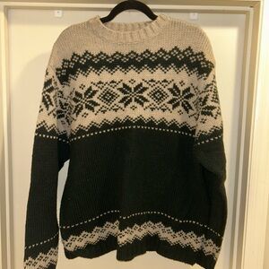 Men's Green and Cream Sweater Vintage Fair Isle
